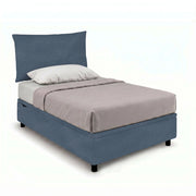 Letto Singolo Contenitore Imbottito 80x200 cm Microfibra Blu BoxMax Testata Soft