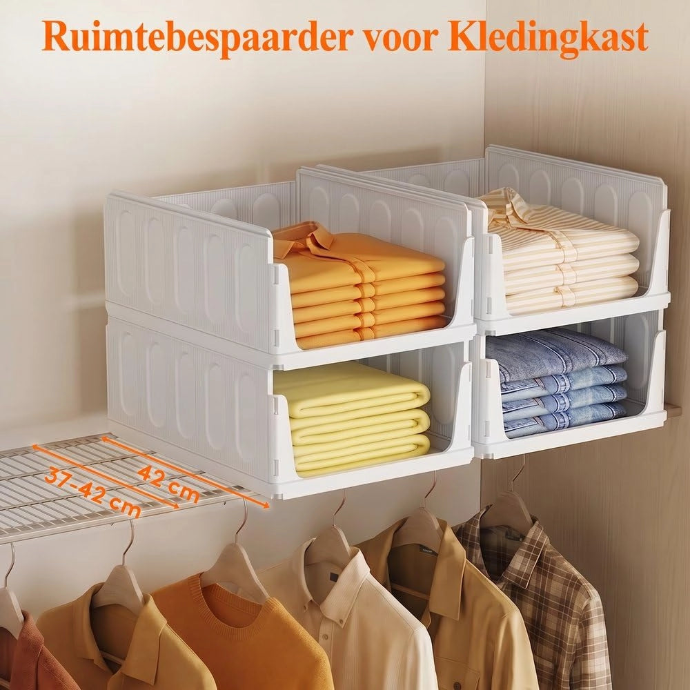 Set di 6 organizer impilabili per armadi, profondità 42 cm, colore bianco