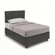 Letto Singolo Contenitore Imbottito 80x190 cm Microfibra Grigio BoxMax Testata Button