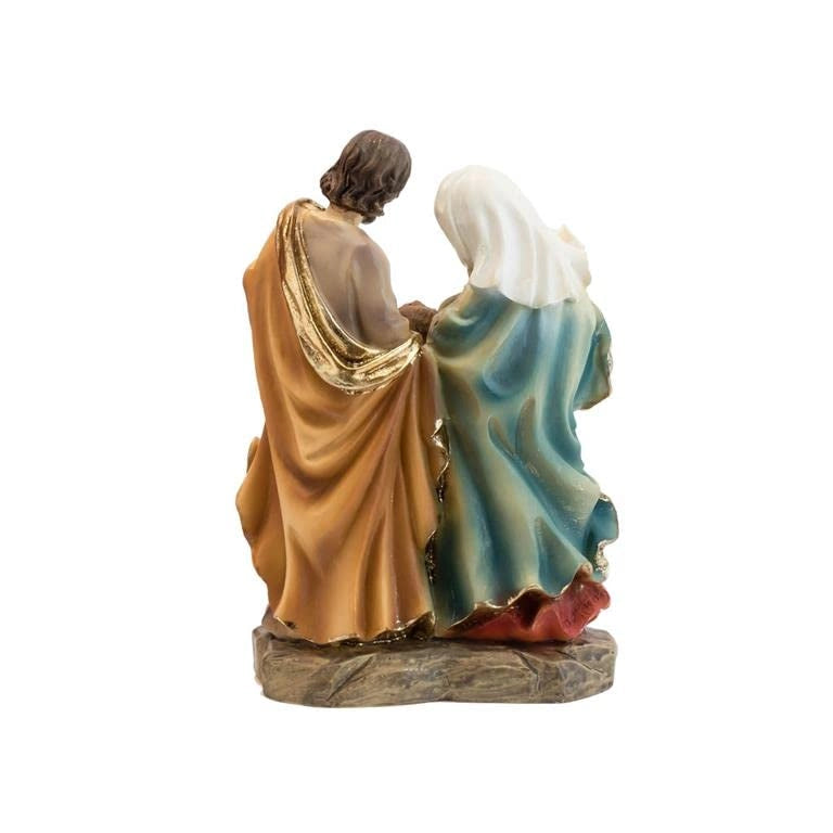 Figura della Sacra Famiglia in resina, dipinta a mano, altezza 15 cm