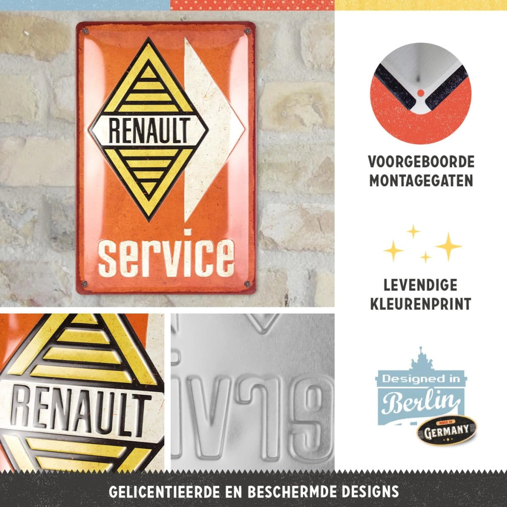 Targa metallica 20x30 cm, stile retrò, con scritta "Renault Service"