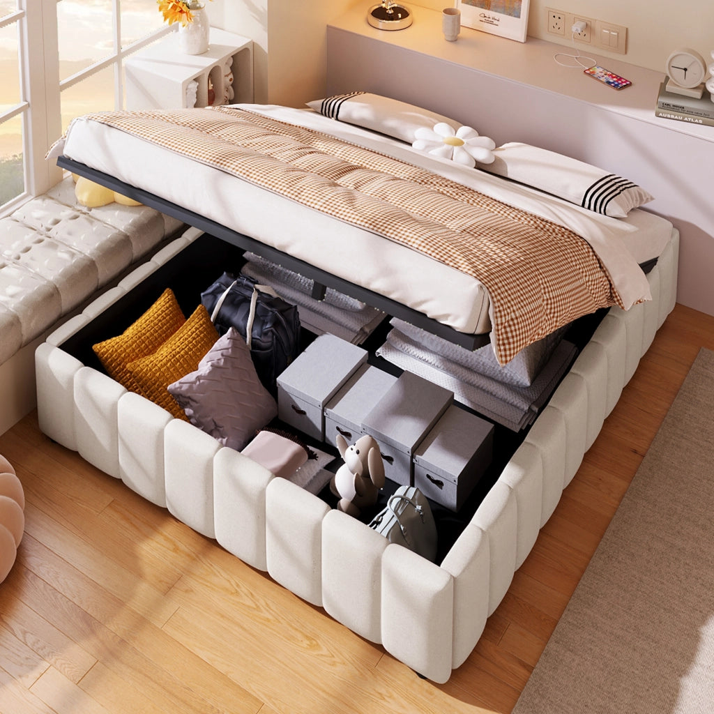 Letto contenitore 140x200 beige senza testiera