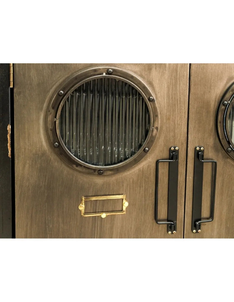 Buffet LOCKER 105 cm – Legno di pino, MDF, vetro e metallo – 2 porte e 5 cassetti