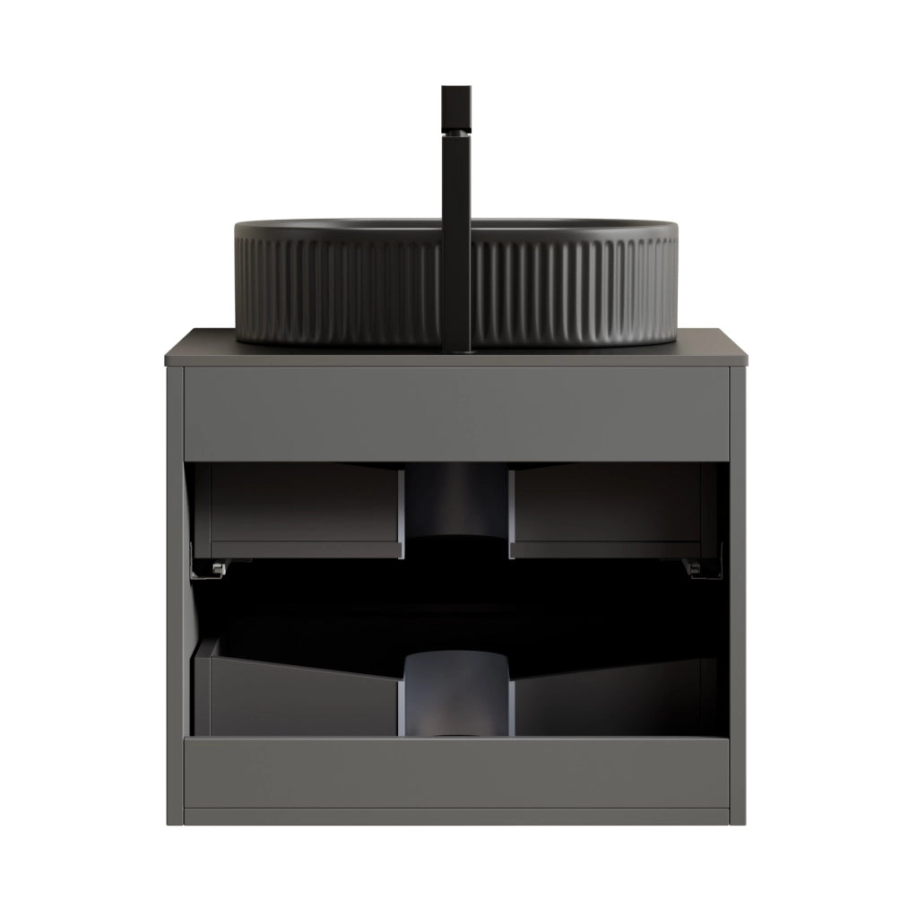 Mobile lavabo sospeso 60 cm nero e grigio scuro, lavabo ovale, 2 cassetti