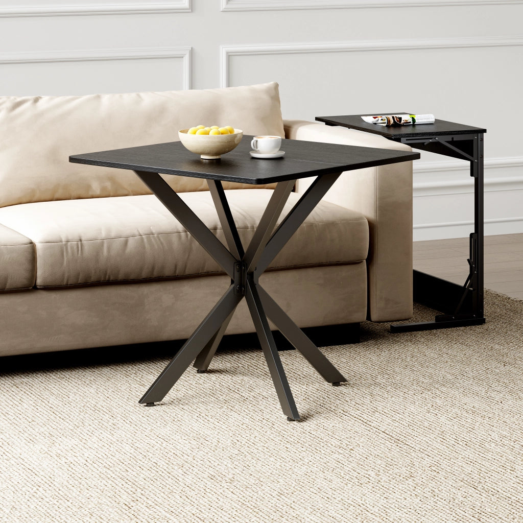 Tavolo quadrato 80x80x75 cm con struttura a X; piedini regolabili; metallo e pannello truciolare nero