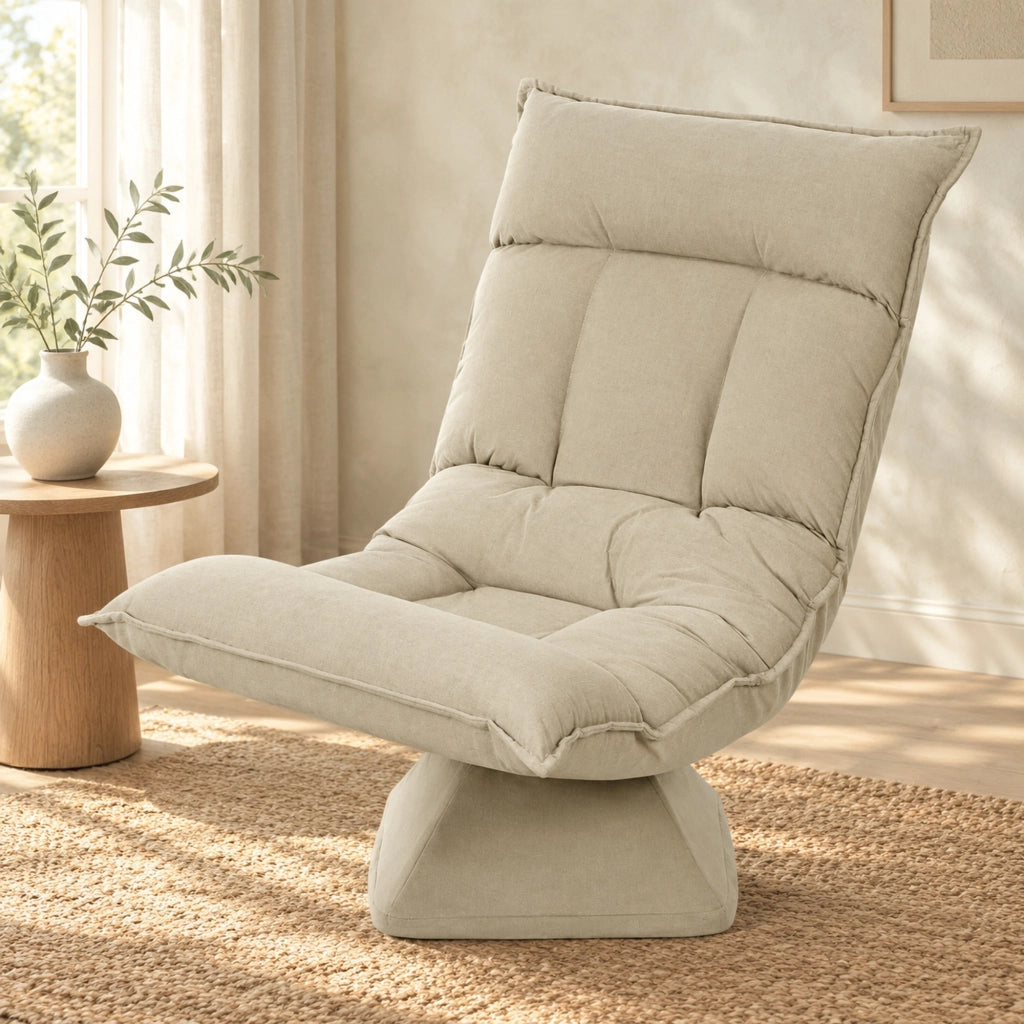 Fauteuil de sol pivotant 360° 70x62x95 cm polyester beige dossier réglable 5 positions