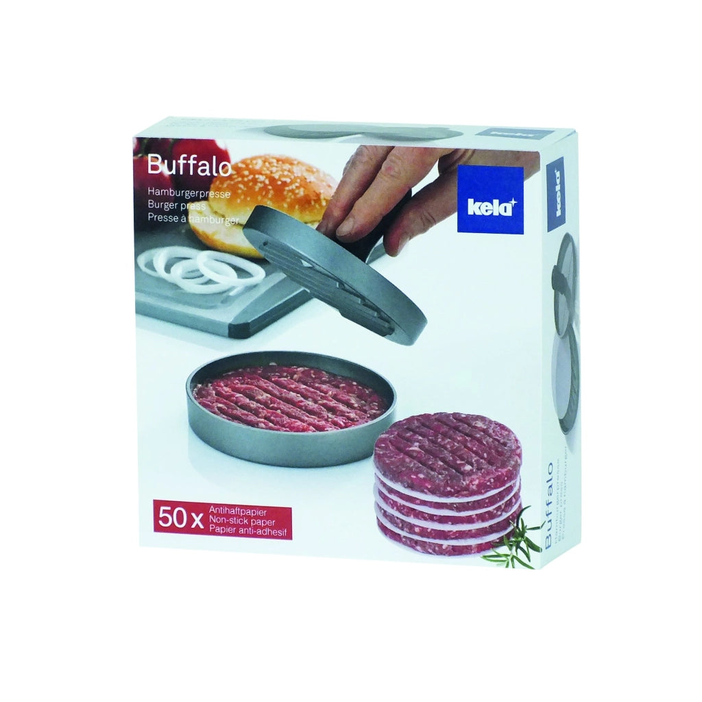 Pressa per hamburger, in alluminio, diametro 12 cm, color argento