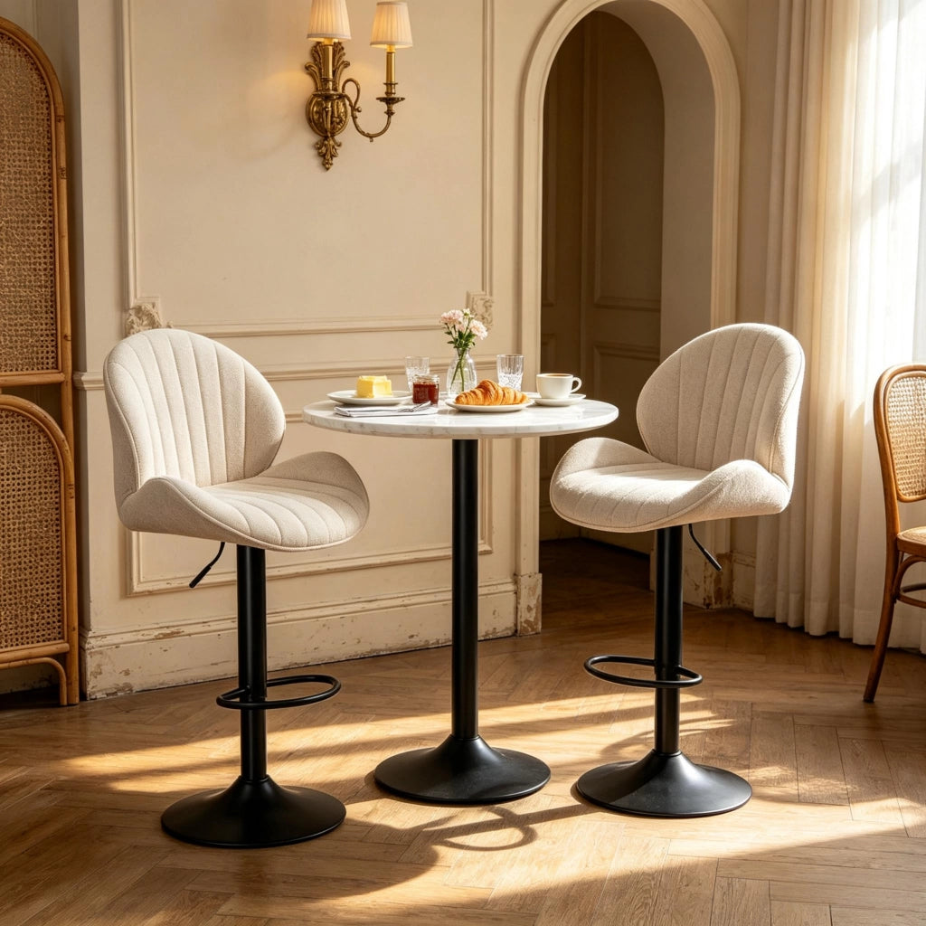 Set di 2 sgabelli da bar regolabili con schienale e poggiapiedi in poliestere beige
