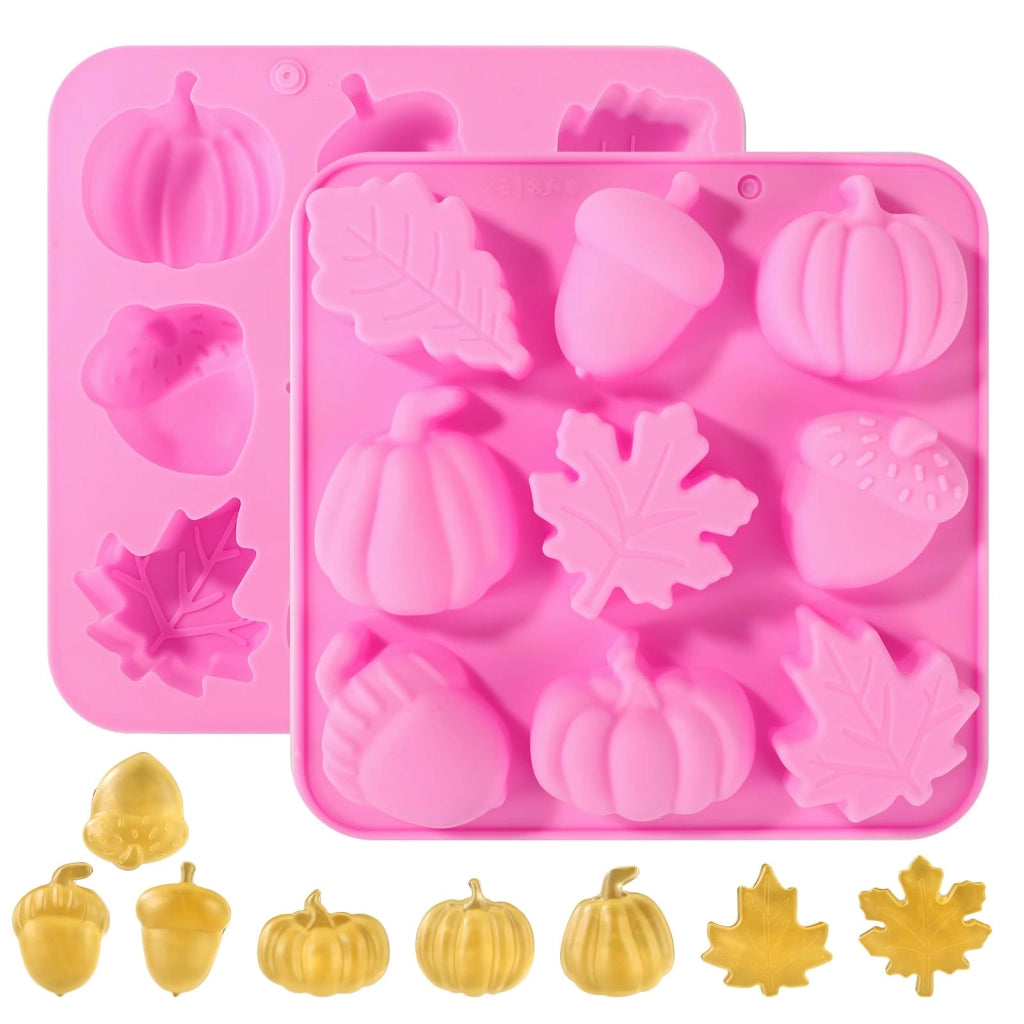 2 stampi in silicone a tema Halloween, tridimensionali, con motivi di foglie d'acero e zucche, dimensioni 17x16,7x3 cm