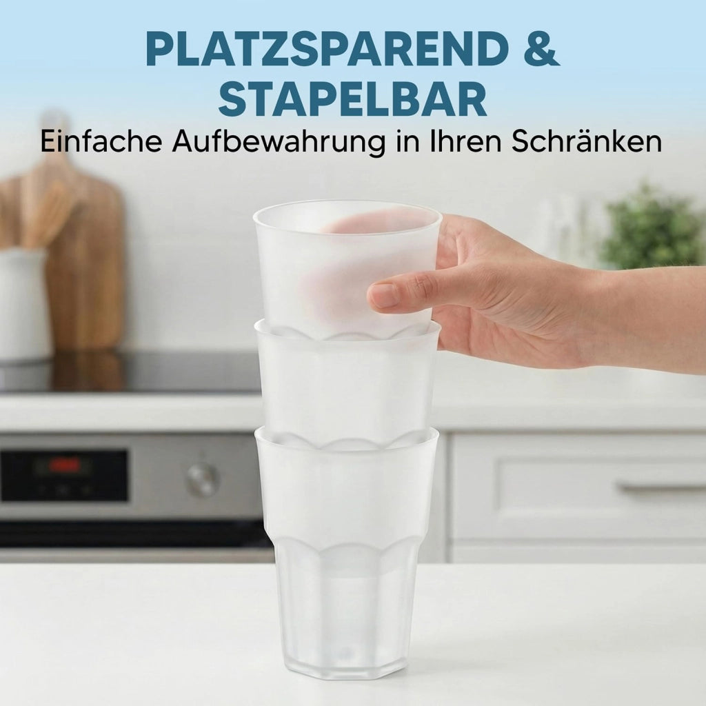 9 bicchieri in plastica infrangibile, capacità 480 ml, aspetto simile al vetro, bianco opaco, senza BPA