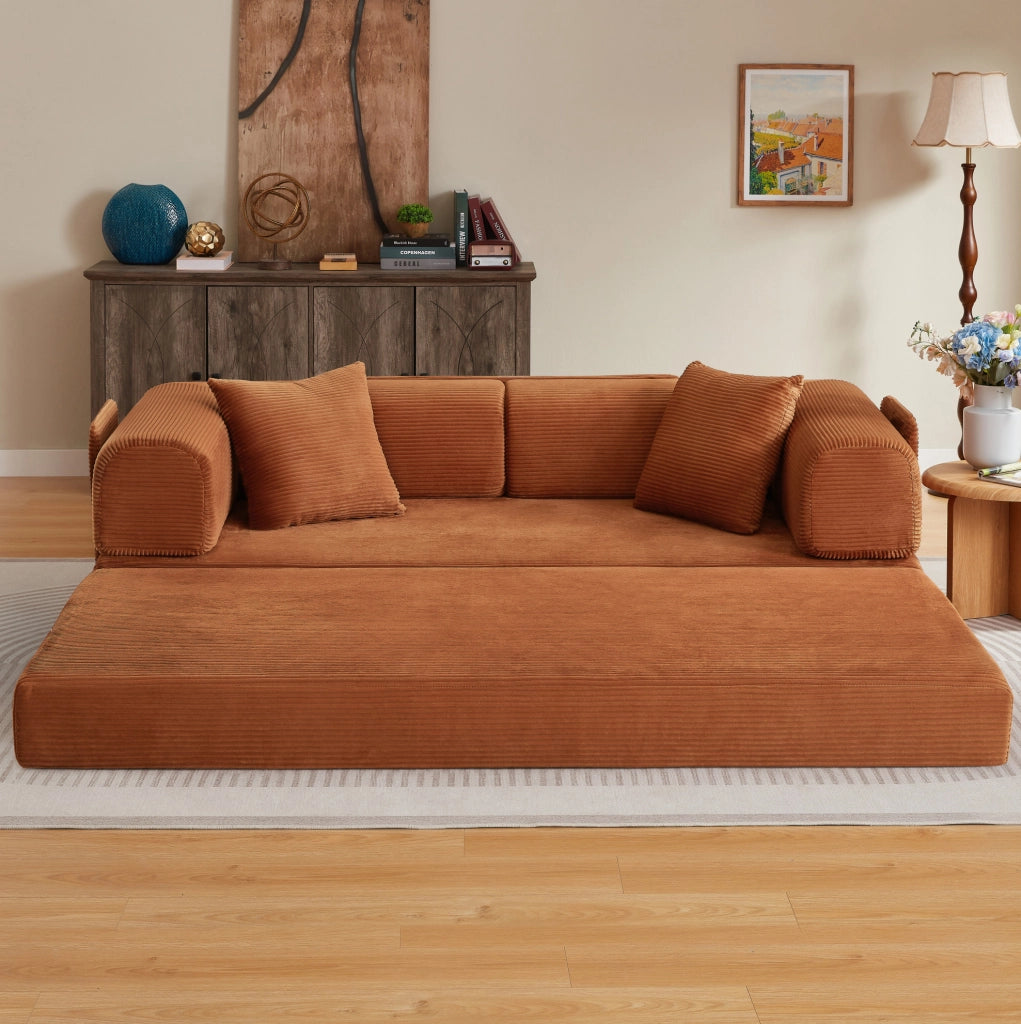 Divano letto pieghevole in velluto a coste terracotta