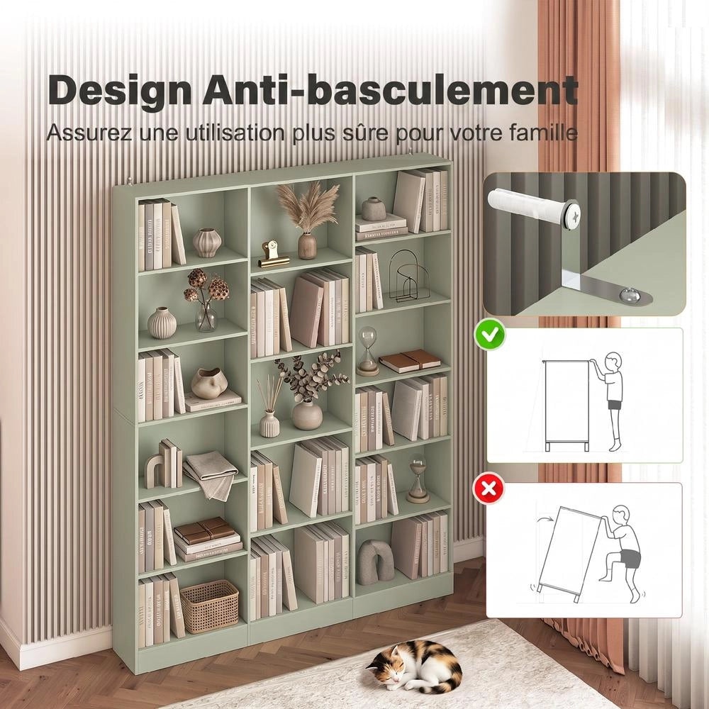 Libreria a 6 Livelli con 17 Scomparti Verde, Mobile Scaffale Salvaspazio con Ripiani Regolabili per Casa e Studio, 149 x 23,6 x 188 cm
