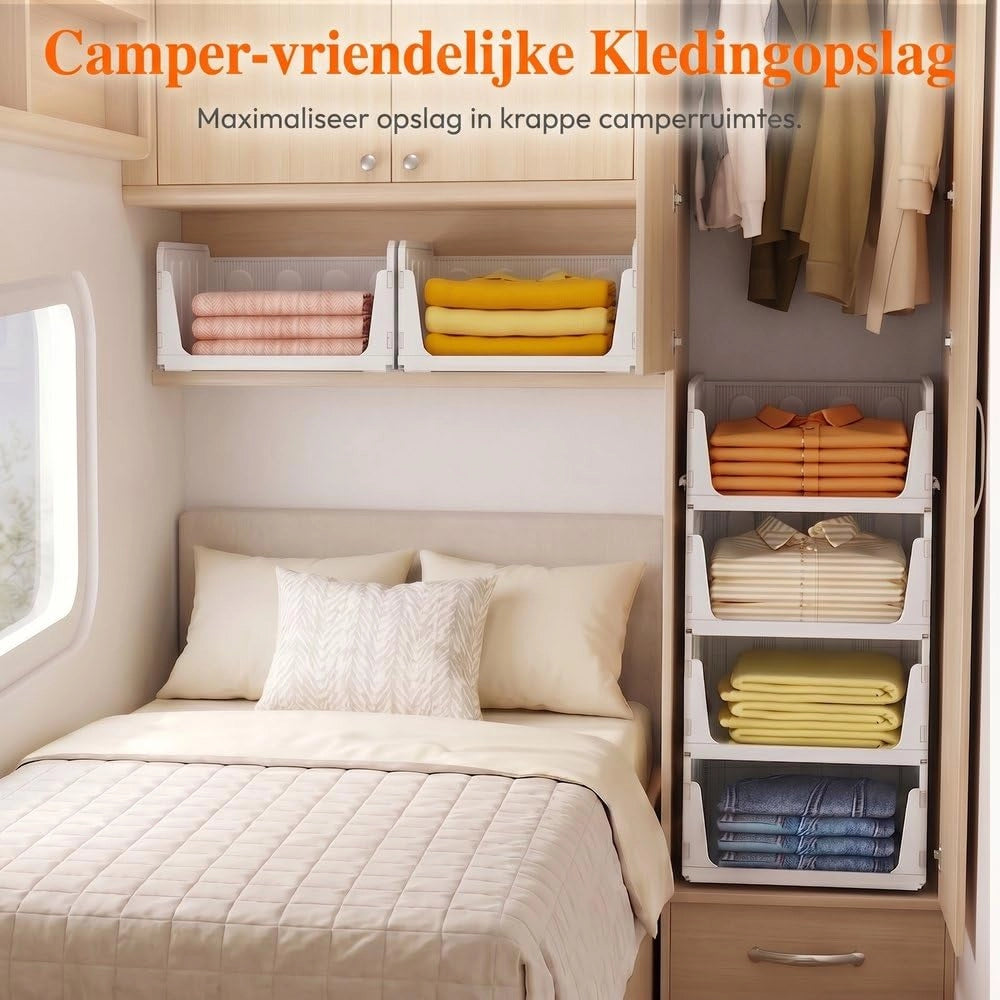 Set di 6 organizer impilabili per armadi, profondità 42 cm, colore bianco