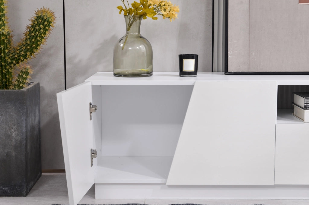 Mobile TV moderno in MDF bianco 170x42x37 cm con design diagonale a patchwork