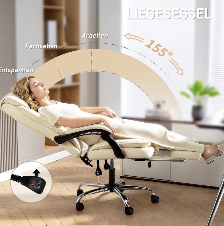 Sedia da ufficio ergonomica 66x72x121 cm in similpelle beige e nera