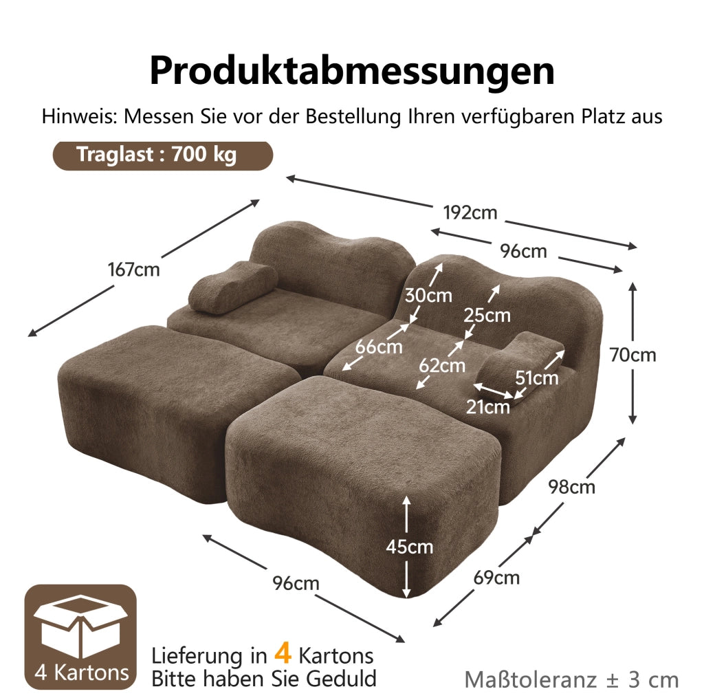 DIVANO Modulare Angolare in Velluto Marrone con Pouf