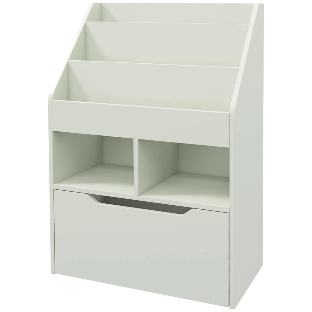 Libreria Scaffale Multiuso per Bambini in Legno Verde Chiaro con 3 Ripiani 2 Vani e Grande Cassetto Salvaspazio per Cameretta