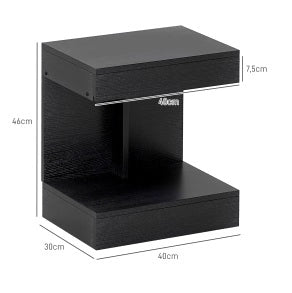 Comodino con cassetto e ripiano, nero, 40x30x46 cm, per camera e soggiorno