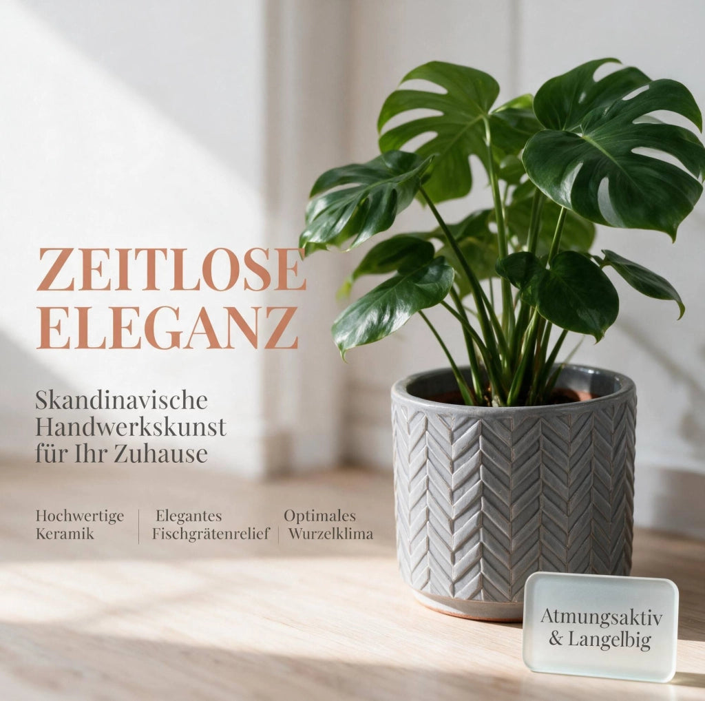 Vaso in ceramica grigio cenere Ø 24,5 cm con rilievo a spina di pesce