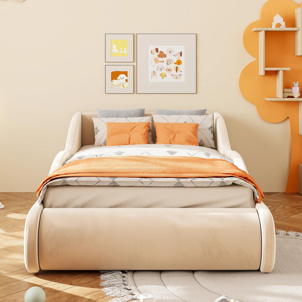 Letto singolo imbottito per bambini 90x200 cm beige