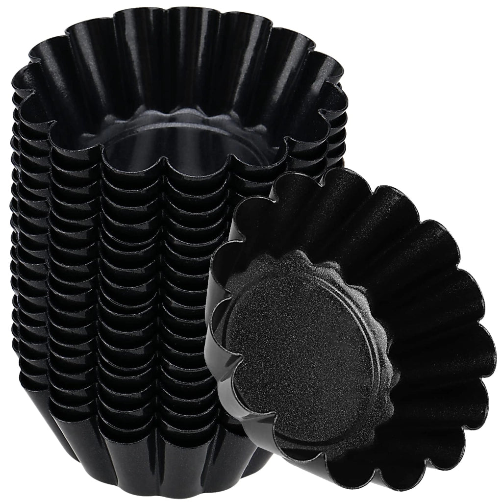 Set da 18 mini stampi per tortine a forma di uovo, diametro 6,5 cm, con rivestimento antiaderente, colore nero