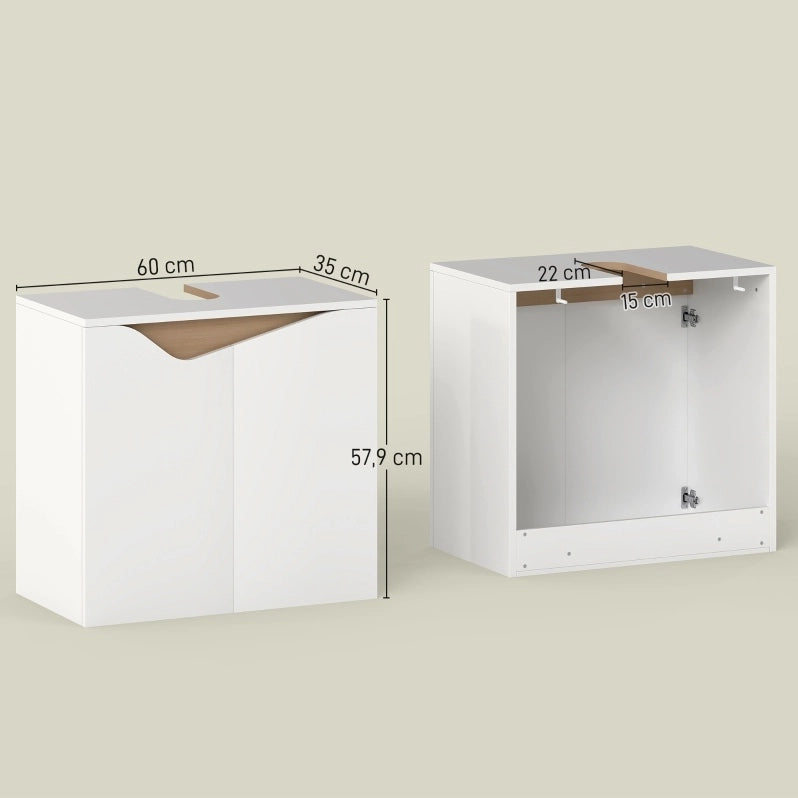Mobile sottolavabo bianco per bagno con porte soft-close 60x35x57,9 cm