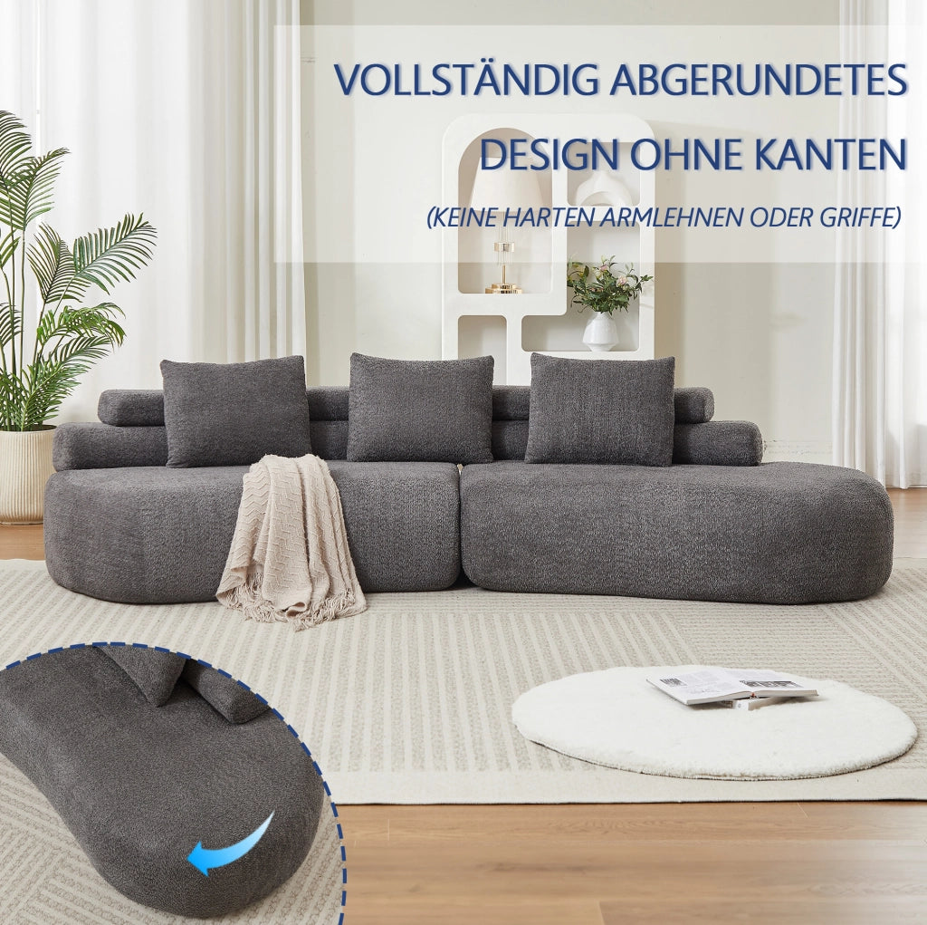 Divano modulare curvo in ciniglia grigio antracite, 3 moduli