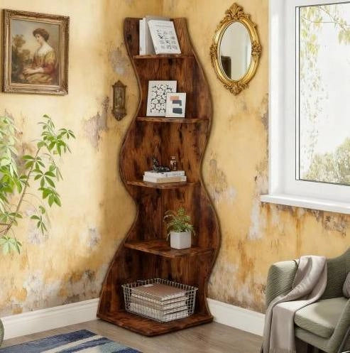 Scaffale angolare a 5 livelli 50 x 50 x 182,5 cm in legno marrone, salvaspazio