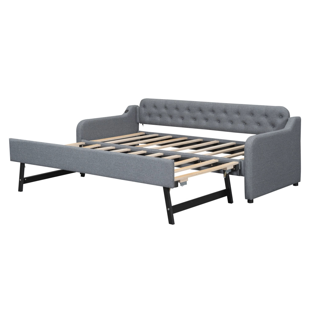 Divano Letto 90x200 cm con Letto Estraibile e Porta USB, Grigio