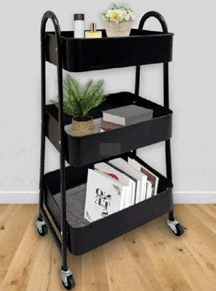 Carrello portaoggetti nero in acciaio al carbonio a 3 ripiani