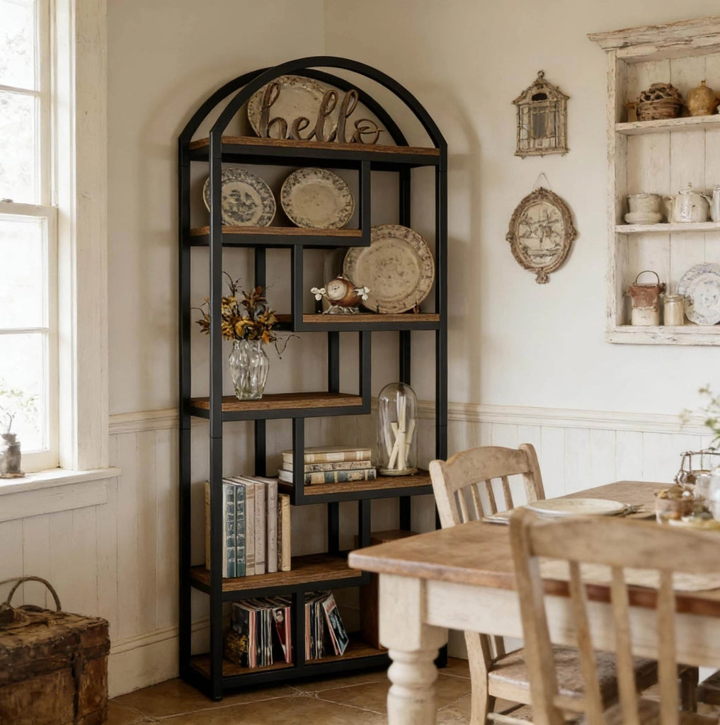 Scaffale libreria 80x30x180 cm MDF e metallo nero e marrone rustico industriale