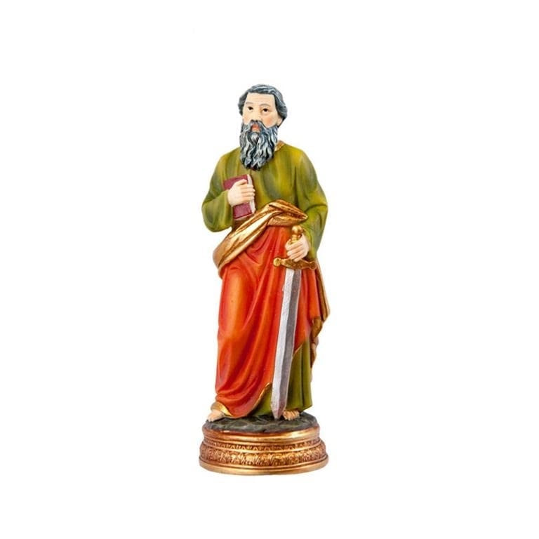 Figura di San Paolo, dipinta a mano, realizzata in resina, altezza 12 cm