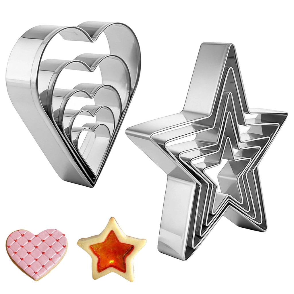 Set di formine a cuore e stella, 10 pezzi, in acciaio inossidabile, per biscotti