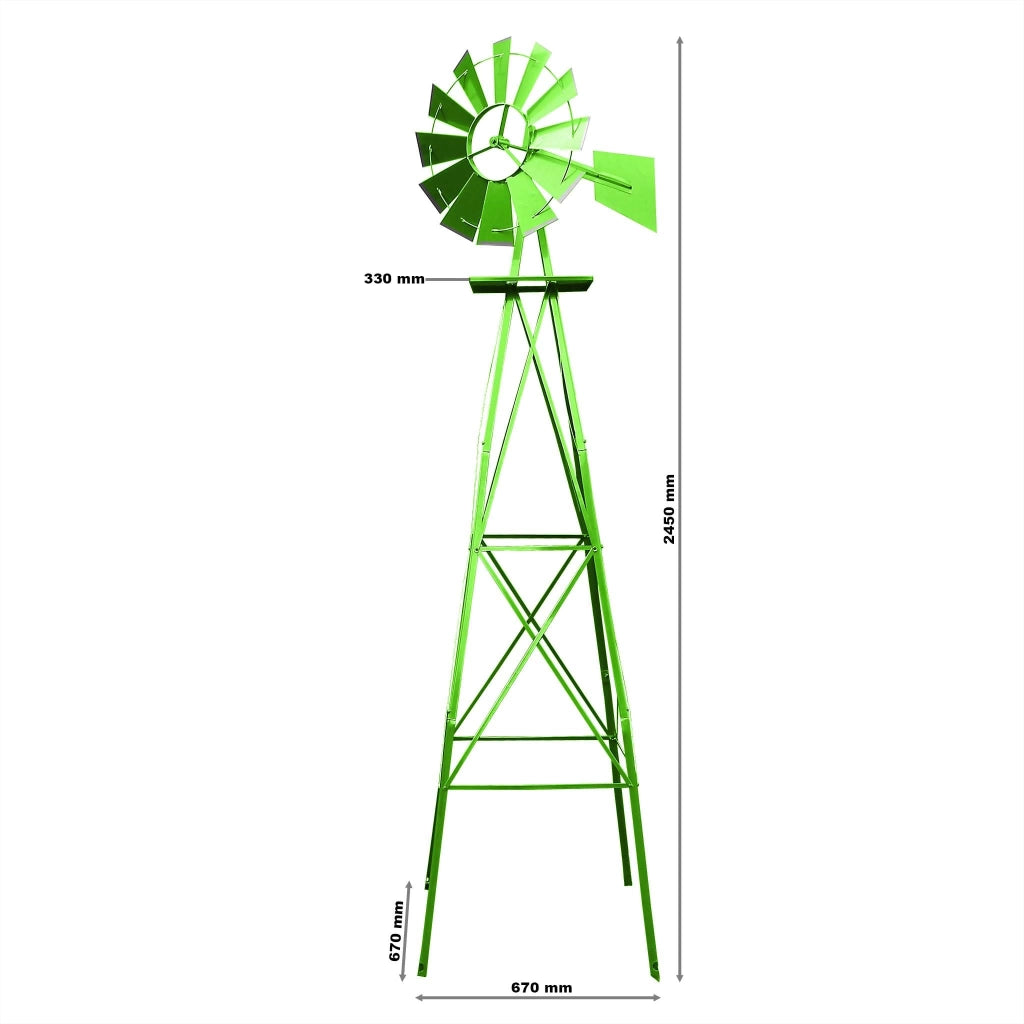 Mulino a vento verde, altezza 250 cm, con cuscinetti a sfera, design western, diametro ruota 545 mm