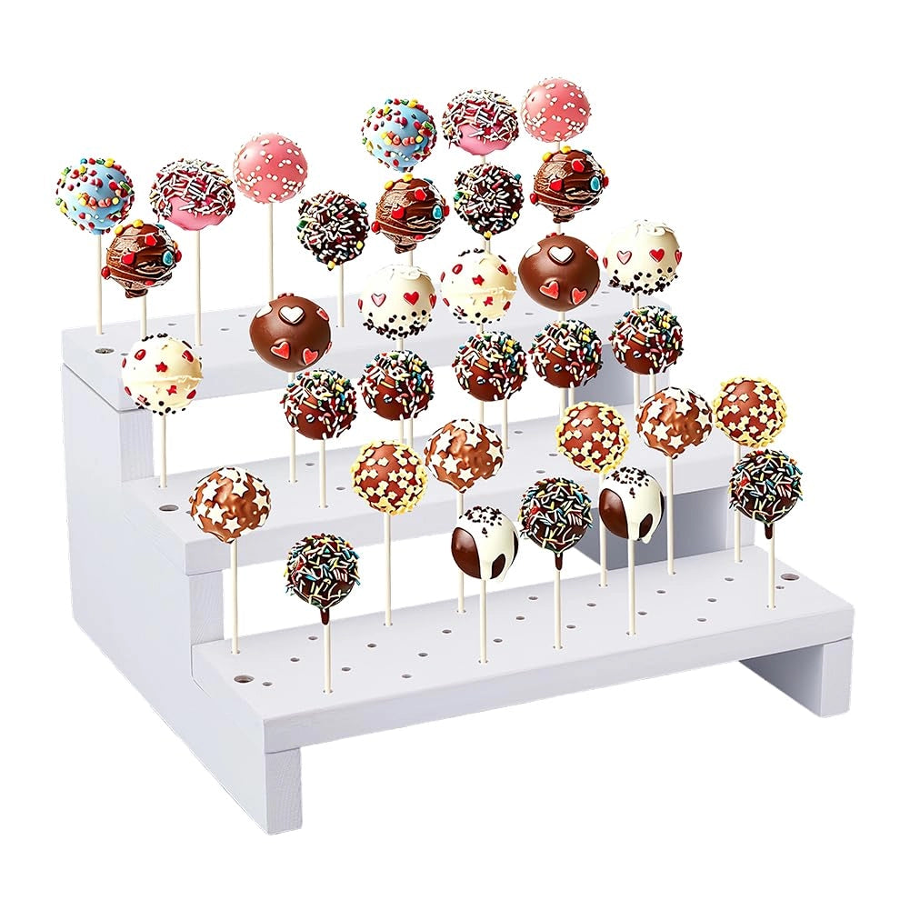 Supporto a 3 piani in legno per cake pop, con 90 fori, ideale per esporre le caramelle a forma di lecca-lecca