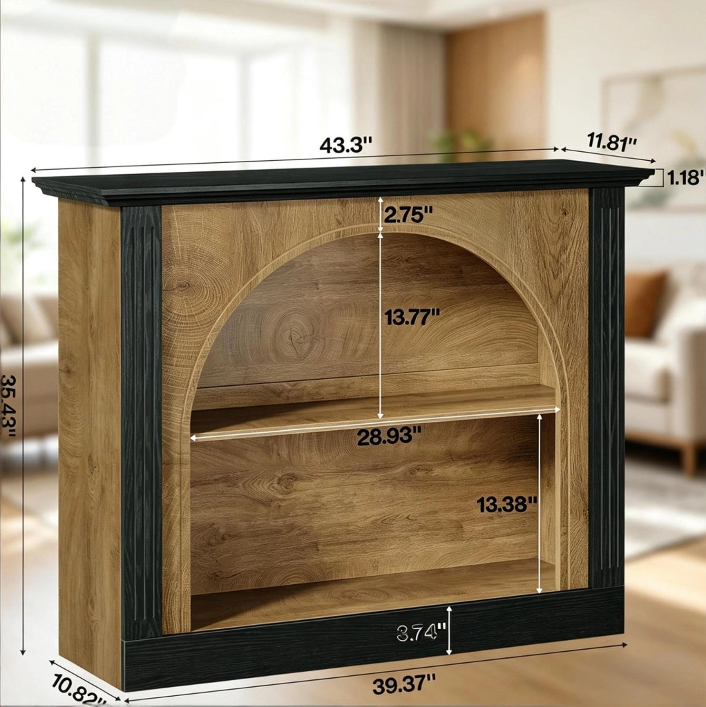 Mobile TV 110x30 cm in legno nero e rustico, stile Mid-Century