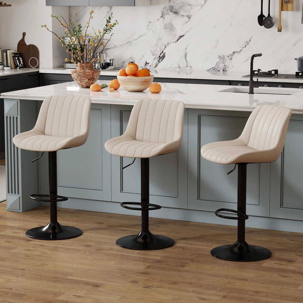 Set di 2 sgabelli da bar girevoli, in ecopelle, regolabili, color beige