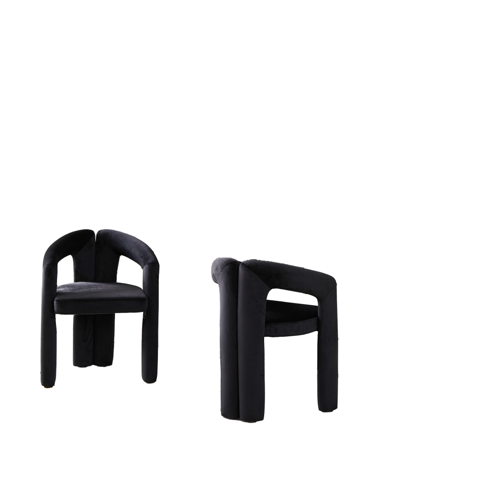 Set 2 sedie da pranzo con braccioli in velluto nero, design moderno, portata 150 kg