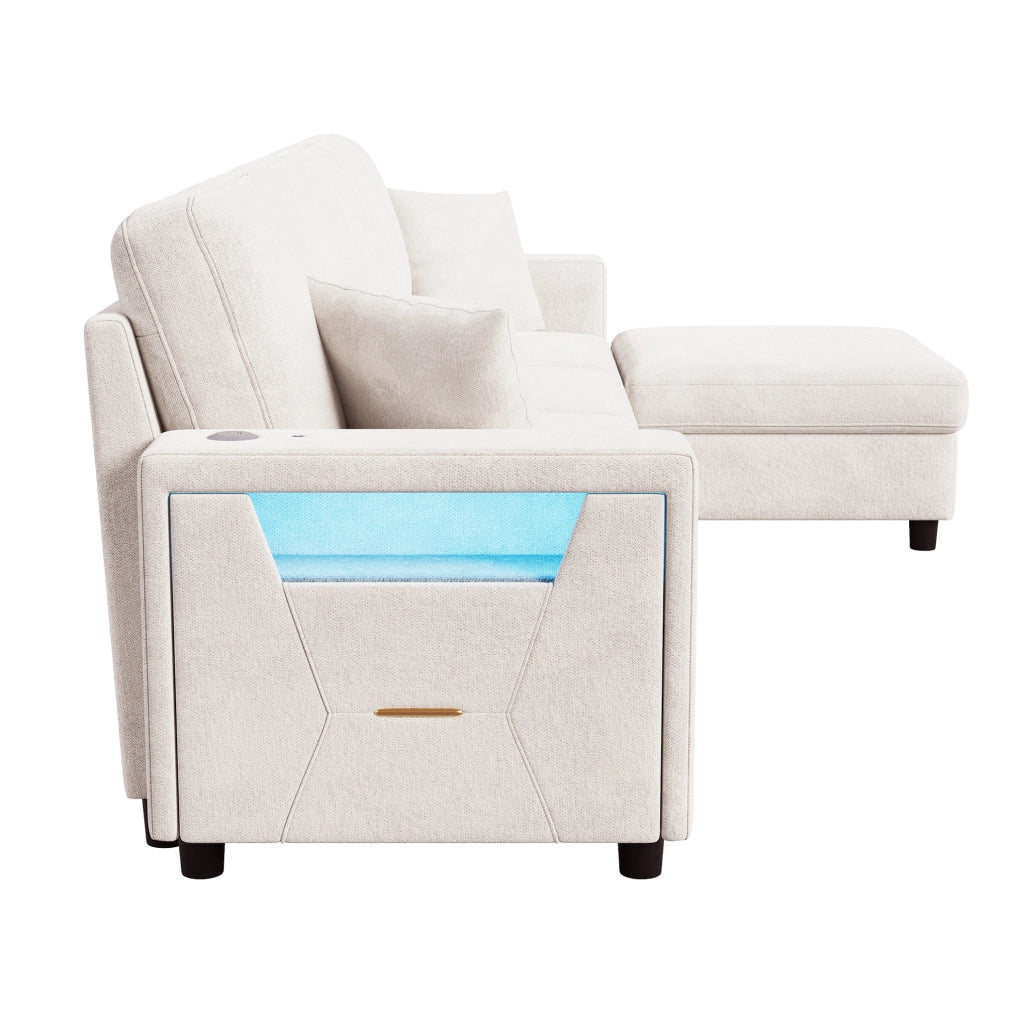 Divano Angolare Modulare 4 Posti in Poliestere 282 x 153 x 82 cm - LED USB e Type-C Beige