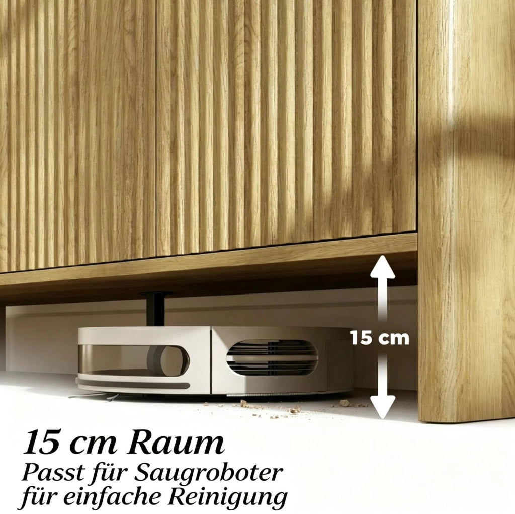 Credenza in MDF color rovere con ante scanalate e ripiani regolabili
