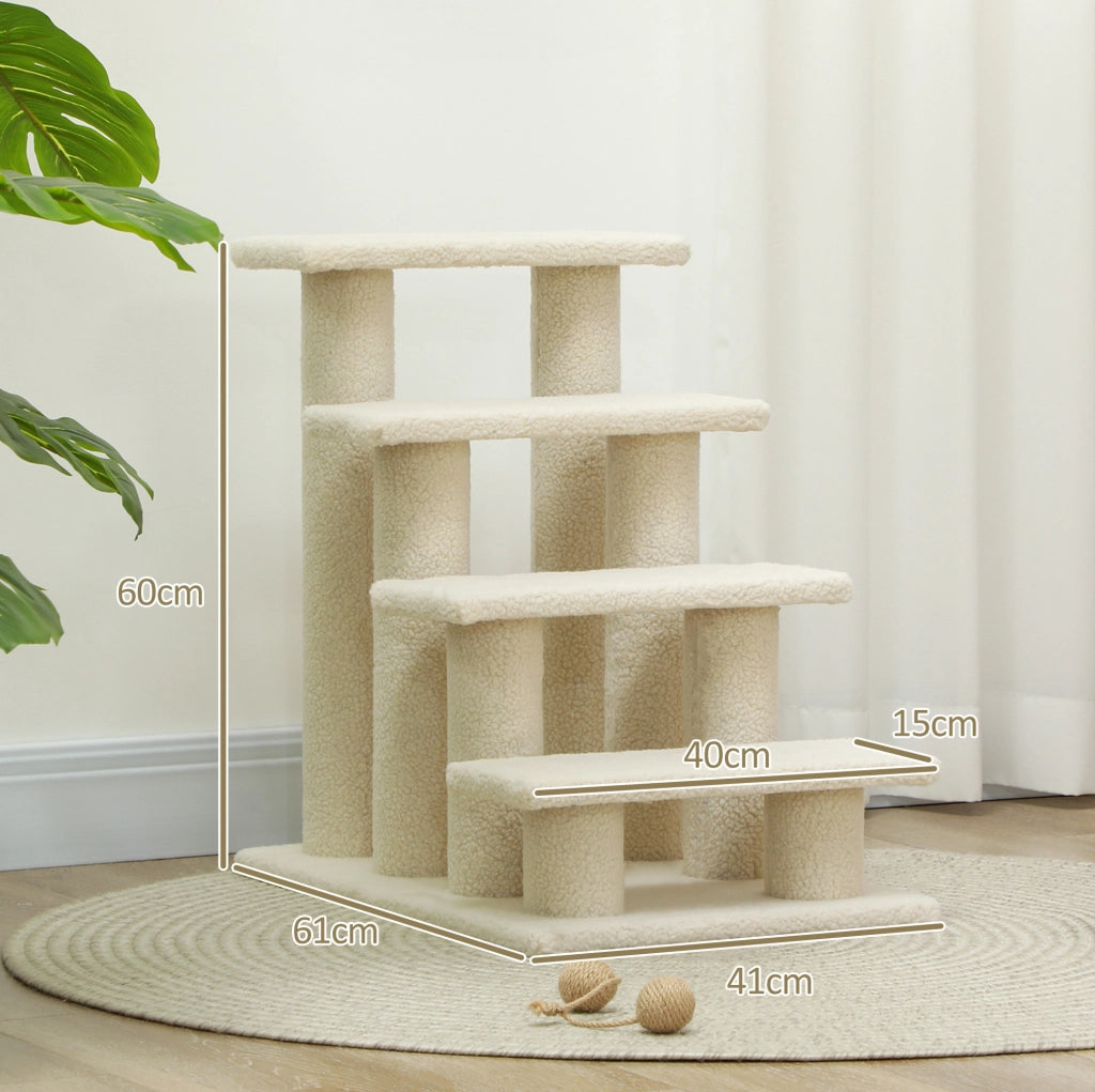 Scala per cani e gatti a 4 gradini 61x41x60 cm in tessuto peluche beige