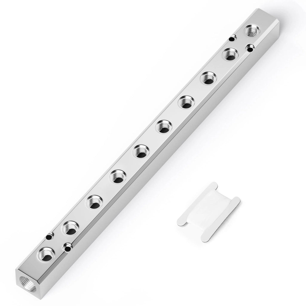 Distributore pneumatico, alluminio, 10 vie, 12 connessioni, colore argento