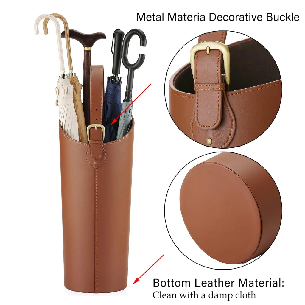 Portaombrelli in ecopelle, forma ovale, altezza 60 cm, con vaschetta di raccolta dell'acqua
