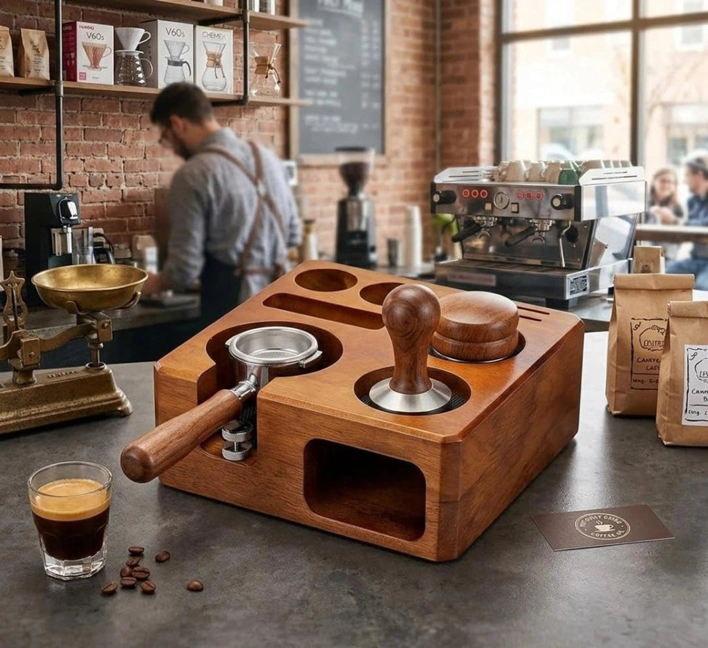 Portafiltro da 58 mm in legno di noce, organizer per baristi