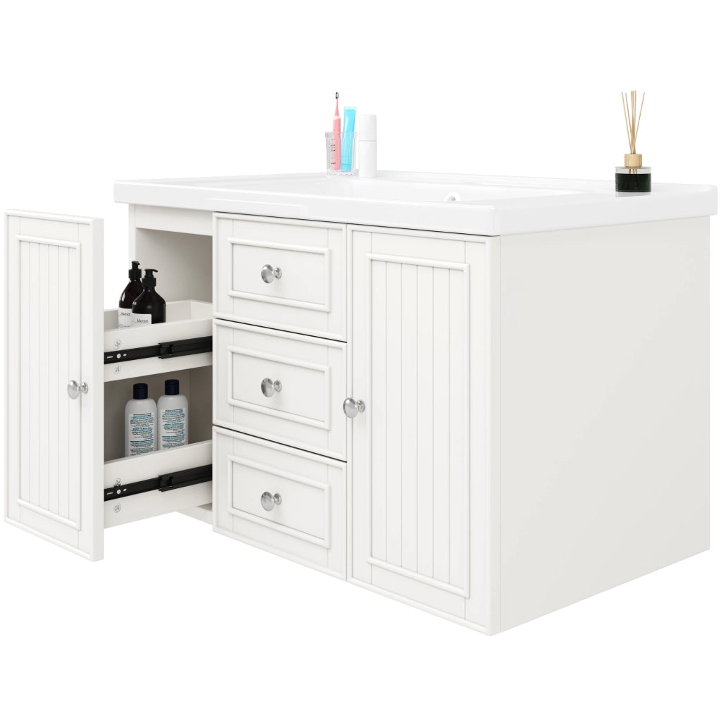 Mobile bagno sospeso con lavabo in ceramica bianco 78,5x46x46,8 cm con 3 cassetti
