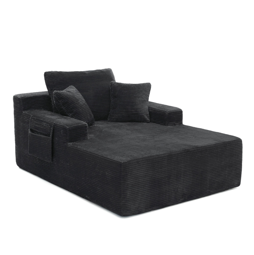 Divano 1 posto 150 x 110 x 70 cm in velluto a coste nero, senza montaggio