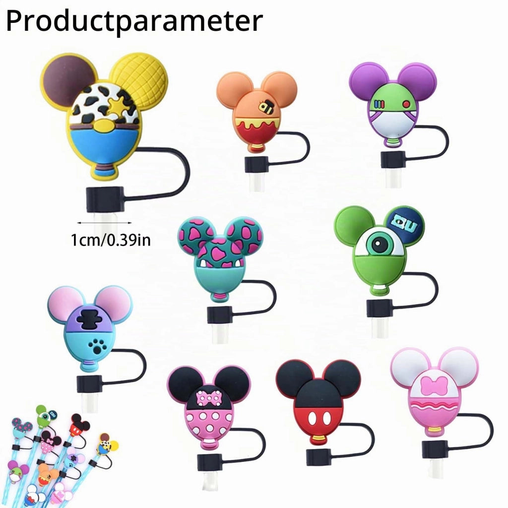 Set di 10 cannucce in silicone a forma di topolino, adatte a cannucce da 10 mm