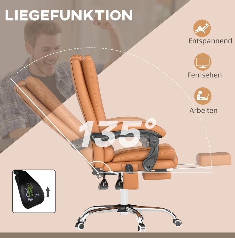 Sedia da ufficio ergonomica riscaldante e massaggiante marrone chiaro, altezza regolabile