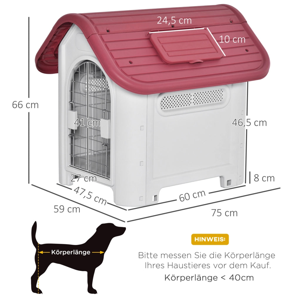 cuccia da esterno per cani 59x75x66 cm in plastica rossa, impermeabile