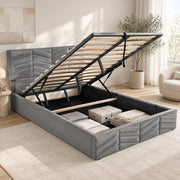 Letto imbottito contenitore 140x200 grigio in velluto con materasso
